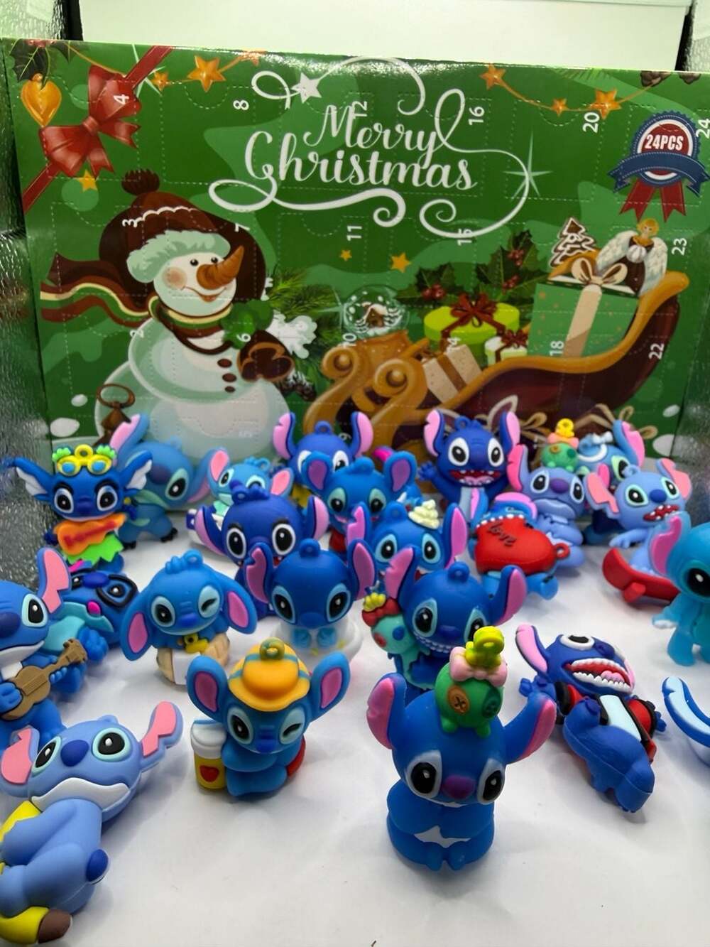 Lot of 24 Blue Stitch Character Figures Miniatures Toys Kids Play Fun